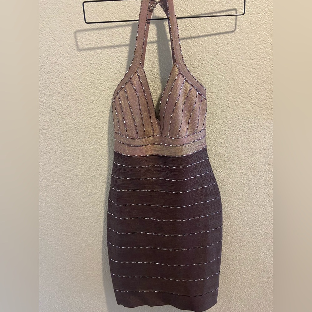 Terani Couture Brown Backless Halter Dress